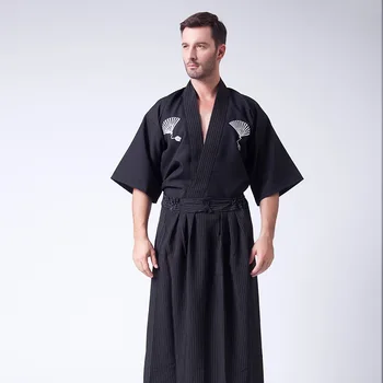 Japonijos Tradicinių Kimono Megztinis Vyrams, Drabužiai Vyrams, Azijos Drabužių Yukata Samurajus Trumpomis Rankovėmis Juoda Rodikliai Rodo