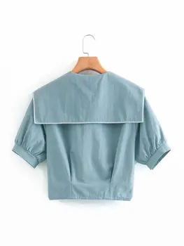 2020 metų Vasaros Naujus mėlynos medvilnės Trumpi marškinėliai zaraing stiliaus za moterų 2020 m. sheining vadiming moterims, moteriška palaidinė marškinėliai Lfd9722