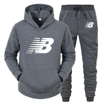 Rudenį ir Žiemą NB sportiniai, vyriški 2-piece palaidinukė + sweatpants sportinę užtrauktukas hoodie spausdinimo atsitiktinis vyrų clothi