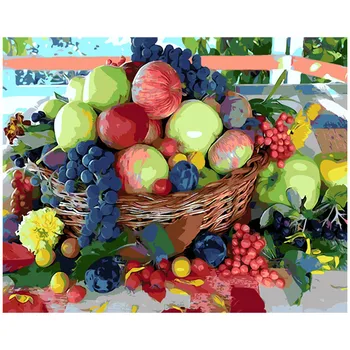 Vynuogių, obuolių, šviežių vaisių Paveikslų Numeriai vertus Dažų Painitng Dažymas Pagal Skaičių tempimo modulis nuotrauką Namų Sienų Apdaila