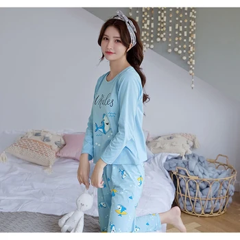Aukštos Kokybės Moterų Pižama Nustatyti, Pavasarį, Rudenį Naujų Plonas Animacinių Filmų Spausdinti Ilgomis Rankovėmis Mielas Sleepwear Atsitiktinis Homewear Moteriškos Pižamos