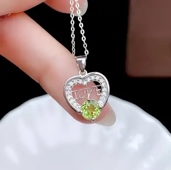 širdies stiliaus žalia olivīns/ raudonas granatas brangakmenio pakabukas moterų karoliai sidabro papuošalai gimtadienio dovana sertifikuoti gamtos perlas