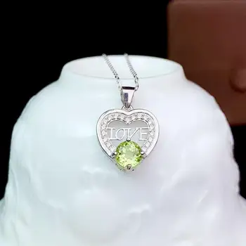 širdies stiliaus žalia olivīns/ raudonas granatas brangakmenio pakabukas moterų karoliai sidabro papuošalai gimtadienio dovana sertifikuoti gamtos perlas