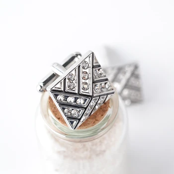 3D Piramidės Visą kalnų krištolas Rankogalių segtukai moterų Kvadrato Trikampio rankogalių segtukai Vyrų Marškinėliai, Aksesuarai juodo emalio Cufflink Rankogalių Sagos