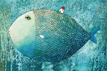Vaikų animacinių filmų, komiksų žuvų pasakos vandenyno mėlyname fone sienos plakatas sienų tapetai gyvenimo kambario, miegamasis apdailos dažymo