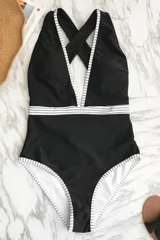Europos ir Amerikos retro atmosferos seksualus bikini vientisos spalvos siūlėmis vientisas maudymosi kostiumėlis dryžuotas balinė sporto paplūdimio