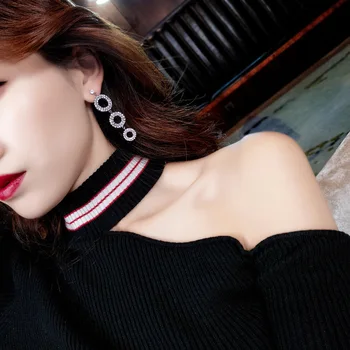 Korėjos asmenybės ponios auskarai moterų perdėtai ilgai cirkonis ratas mados hipster pakabukas