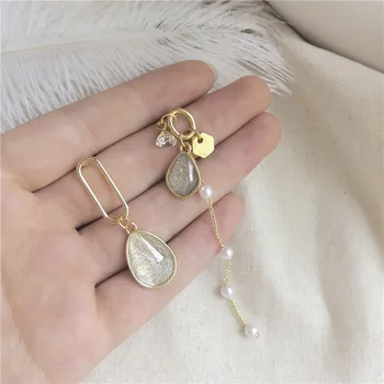 Europos ir Amerikos kristalų cirkonis perlas asimetrinė ilgi auskarai aukso metalo grandinės pearl ilgi auskarai vestuvių dovana moterims
