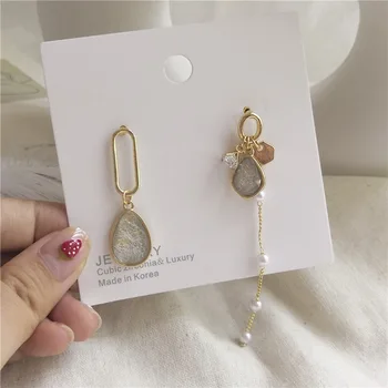 Europos ir Amerikos kristalų cirkonis perlas asimetrinė ilgi auskarai aukso metalo grandinės pearl ilgi auskarai vestuvių dovana moterims