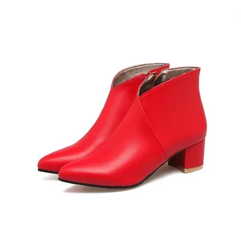 žiemos Naujas mados Nurodė, Storas kulnas Martin batai raudona Seksualus Plius kašmyras Išlaikyti šiltas Aukšto kulno Moterų batai pliušinis dydis 34-45