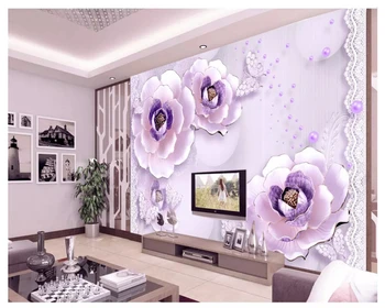 Beibehang Svajonė šilko audinio tapetai trimatis reljefo romantiška violetinė bijūnas Europos TV foną, sienos popieriaus namų dekoro