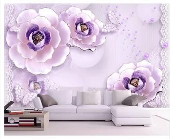 Beibehang Svajonė šilko audinio tapetai trimatis reljefo romantiška violetinė bijūnas Europos TV foną, sienos popieriaus namų dekoro