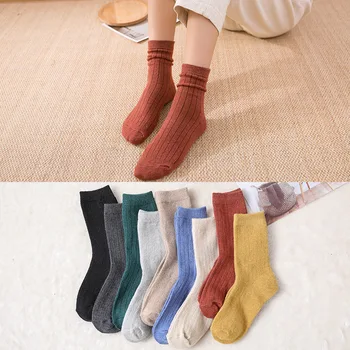 19 rudens ir žiemos naujas moterų kojinės storas šiltas plačiu raišteliu ponios vientisos spalvos krūva kojinių