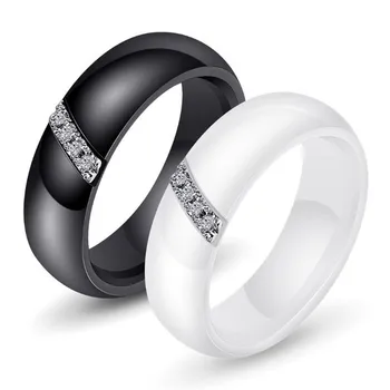 Prabanga Vyrai Moterys Baltas Juodas Keraminis Žiedas 6mm Titano Plieno Vestuvių Žiedus Pora Kristalų Cirkonis Akmuo Sužadėtuvių Žiedas