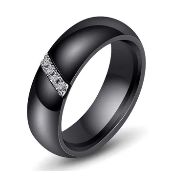 Prabanga Vyrai Moterys Baltas Juodas Keraminis Žiedas 6mm Titano Plieno Vestuvių Žiedus Pora Kristalų Cirkonis Akmuo Sužadėtuvių Žiedas