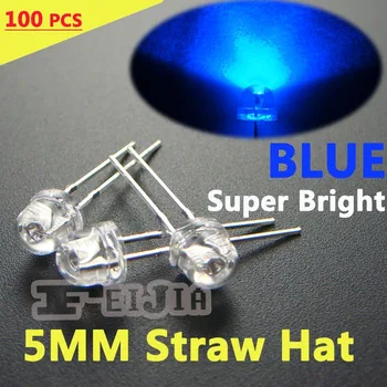 200 Vnt 5mm Šiaudų Skrybėlę Mėlyna LED Vanduo skaidrus Lndicator žibintai Super šviesus Plataus Kampo LED Diodų [BLUE] nemokamas pristatymas