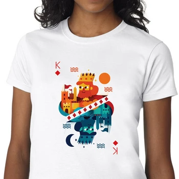 2020 Naujas vasaros kortų K spausdinti marškinėliai Moterims Harajuku estetika Plonas Skirsnio Pokerio Marškinėlius asmenybės Balta apranga