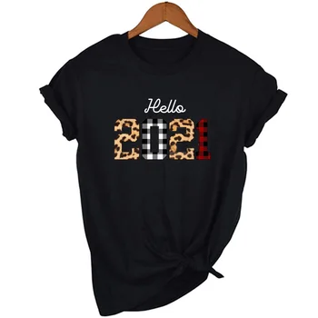 Sveiki 2021 Leopardas Spausdinti Moterų trumpomis Rankovėmis Estetinės T-shirt Harajuku Grafinis Tees Moterų Naujųjų Metų Drabužių Camisetas Mujer