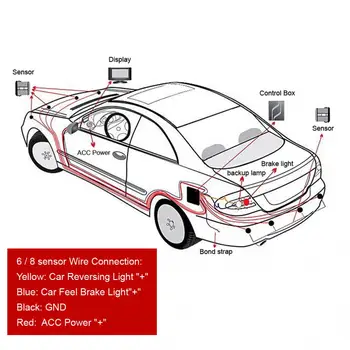 12V Priekyje & Galiniai Kliūties Atstumas Dual View Skaitmeninis Displėjus, Automobilių Parkavimo Sistema su 6 Ultragarso Jutikliai