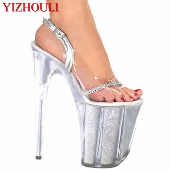 8 colių platforma kristalų batai juoda nuotakos šalis batai 20cm seksualus, itin aukšti kulniukai aišku, lady mados sandalai