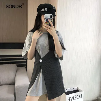 SONDR naują 2019 m. vasarą yra gražus ir stilingas su netinkamomis dryžuotas juostos ir T-shirt sijonas