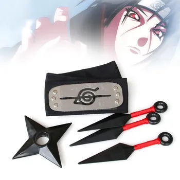 Anime Naruto cosplay rekvizitai nustatyti Uchiha Itachi Vermillion Žiedą, Karoliai, Trumpas Kardas Smiginio ginklas modelis lankelis Anime Priedai