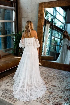 2020 Vestuvių Suknelės Stebėjimo Nėrinių Appliques Vestuvinės Suknelės Pagal Užsakymą Pagaminti Backless Valymo Traukinio Linija Vestuvinė Suknelė