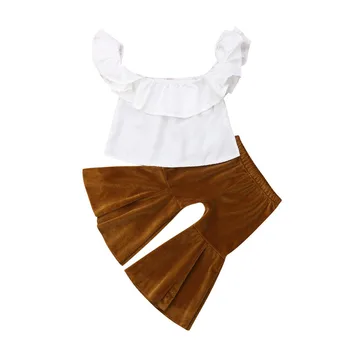 0-5Y Naujagimiui Bamblys Kūdikių Vaikai Mergina Drabužius Clothings vientisos spalvos Top+Raketos Kelnes Varpas Nuosėdos Karšto Komplektai Nustatyti Sunsuit