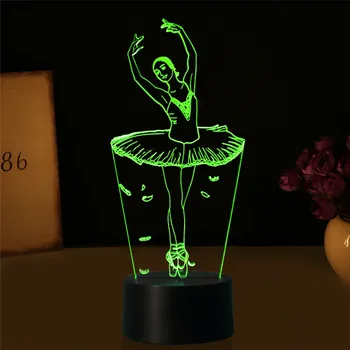 LAIDEYI 3D Iliuzija Lempos Baleto Mergina LED USB 3D Naktinis Apšvietimas 7 Spalvų Keičiama Naujovė LED Stalo lempa, Miegamojo Papuošalai