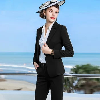 2019 Oficialų Elegantiškas moterų verslo Sportinius kelnių kostiumai tarnyba nustato verslo ponios plius dydis oficialią Striukė, kelnės office lady
