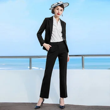 2019 Oficialų Elegantiškas moterų verslo Sportinius kelnių kostiumai tarnyba nustato verslo ponios plius dydis oficialią Striukė, kelnės office lady