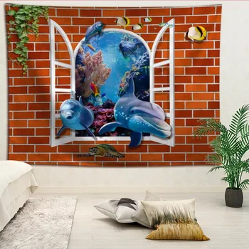 Delfinų Gobelenai Kabančios audinio fone, sienų danga miegamajame renovacijos lova apdaila gobelenas logotipą