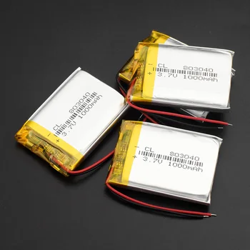 Įkraunama ličio baterija 3.7 V, 1000mAh 803040 Ličio polimero baterija MP4 MP5 GPS PSP mobile Pocket PC e-knygų 