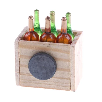 Miniatiūrinės Lėlės Namas Priedai Mini 6 Vyno Buteliai Su Medinio Karkaso 1:12 Lėlių Virtuvės Dekoro Žaislai, Lėlės Baldai