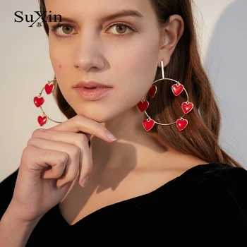 SuXin temperamentas auskarai moterims, apvali raudona meilės kutas auskarai moterų auskarai papuošalai dovana