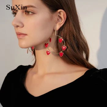 SuXin temperamentas auskarai moterims, apvali raudona meilės kutas auskarai moterų auskarai papuošalai dovana