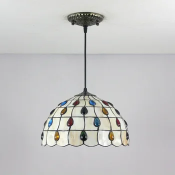 12inch Europos Tiffany Viduržemio jūros regiono stiliaus natūralaus lukšto pakabukas šviesos, Miegamojo E27 110-240V