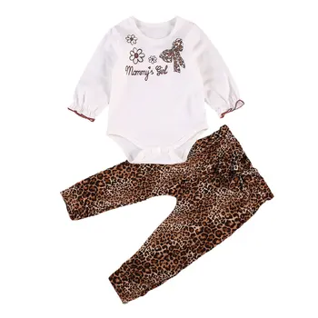 Ma&Baby 0-24M Rudenį, Pavasarį Naujagimiui Kūdikių Mergaičių Romper ilgomis Rankovėmis Laišką Romper Leopard Kelnes Komplektai