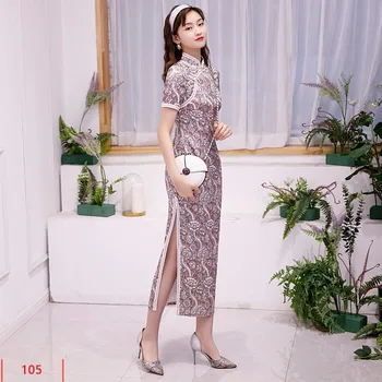Moterų Klasikinis Ilgas Cheongsam Ponios Sexy Įtemptą Vakarą Šalies Kinų Tradicinė Derliaus Mandarinų Apykaklės Qipao Suknelė