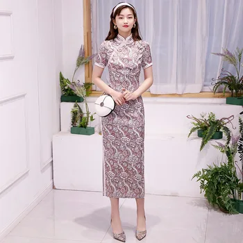 Moterų Klasikinis Ilgas Cheongsam Ponios Sexy Įtemptą Vakarą Šalies Kinų Tradicinė Derliaus Mandarinų Apykaklės Qipao Suknelė