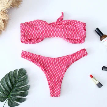 Rožinė lankas krūtinės rišti tube top bikini padalinta maudymosi kostiumėlį su maudymosi kostiumas, kaklaraištis priekyje maudymosi kostiumėlis 2019