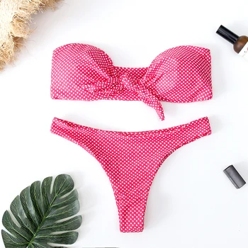 Rožinė lankas krūtinės rišti tube top bikini padalinta maudymosi kostiumėlį su maudymosi kostiumas, kaklaraištis priekyje maudymosi kostiumėlis 2019