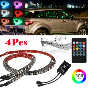 4pcs Automobilių Underglow LED Juostele Automobilių Vandeniui RGB LED Lemputė 4 Juostelės Pagal Underbody Sistema Kojoms Juostelės Šviesos Kit LED Juostelės