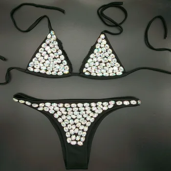 Diamond Bikini Komplektas Brazilijos Seksualus Neopreno maudymosi kostiumėliai, bikini prabangos paplūdimio deimantas, kalnų krištolas Juoda Tvarstis plaukti maudymosi Kostiumas