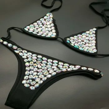 Diamond Bikini Komplektas Brazilijos Seksualus Neopreno maudymosi kostiumėliai, bikini prabangos paplūdimio deimantas, kalnų krištolas Juoda Tvarstis plaukti maudymosi Kostiumas