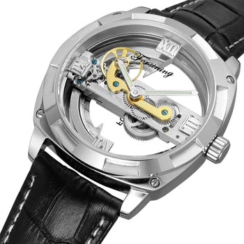 Naujas Forsining Prabanga Skaidrus Vyrų Mechaninė Žiūrėti Aukso Skeletas Automatinis Laikrodžiai Mens Laikrodis Juodos Odos Juostos Laikrodis