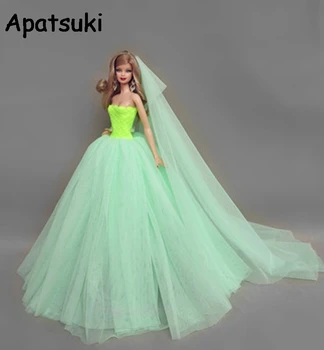 Geltona Žalia Kratinys Lėlės Suknelė Barbie Lėlės Drabužiai Vestidoes Šalis Suknelė Drabužius Barbie Lėlės Aprangą Lėlės Priedai