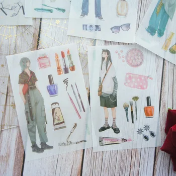 6 Lakštai Stiliaus Mados Mergaitė Dizainas Washi Popieriaus, Lipduko, Kaip Scrapbooking 