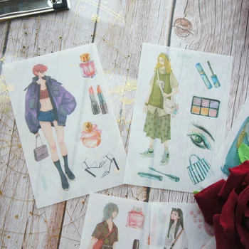 6 Lakštai Stiliaus Mados Mergaitė Dizainas Washi Popieriaus, Lipduko, Kaip Scrapbooking 