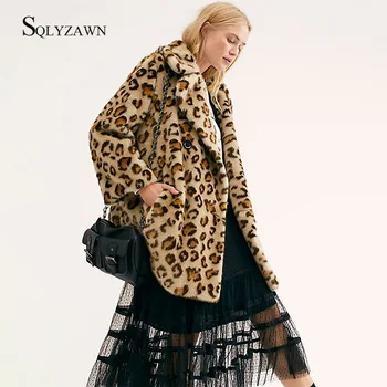 Leopard Tiesiai dvieiliai Aksomo, Paltai Moterims Žiemos Ilgos Rankovės Turn-žemyn Apykaklės Atsitiktinis Moterų Šiltas Outwear Didelio Dydžio